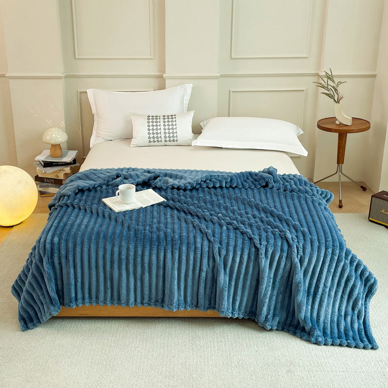 Dark Blue 180 x 200 CM Ultra-Soft Faux Rabbit Fur Plush Sofa Cushion &amp; Bedding Blanket - Luxury Double-Sided Thickened Winter Fleece
