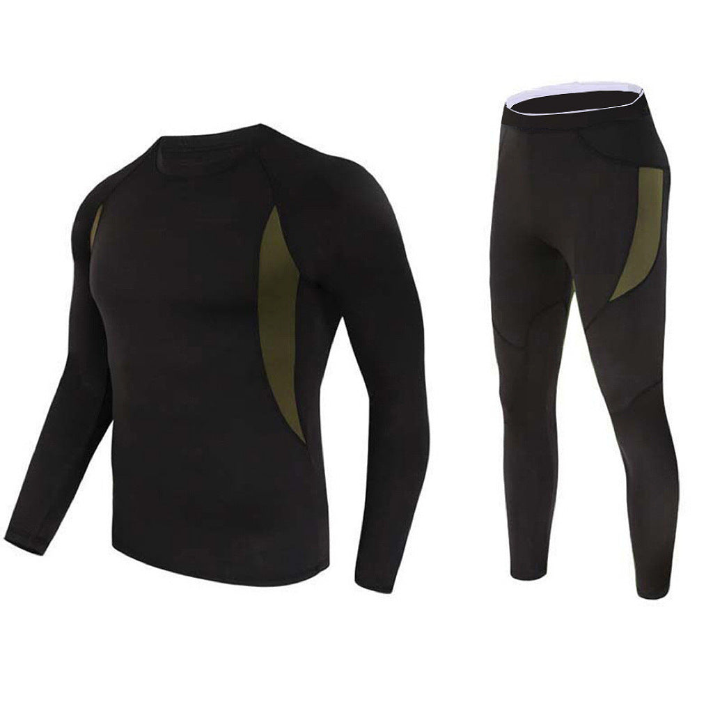 M Size Black Men's Tactical 4-Way Stretch Fleece Lined Thermal Underwear Set - Winter Sweat-Wicking &amp; Breathable Sportswear for Training &amp; Outdoors