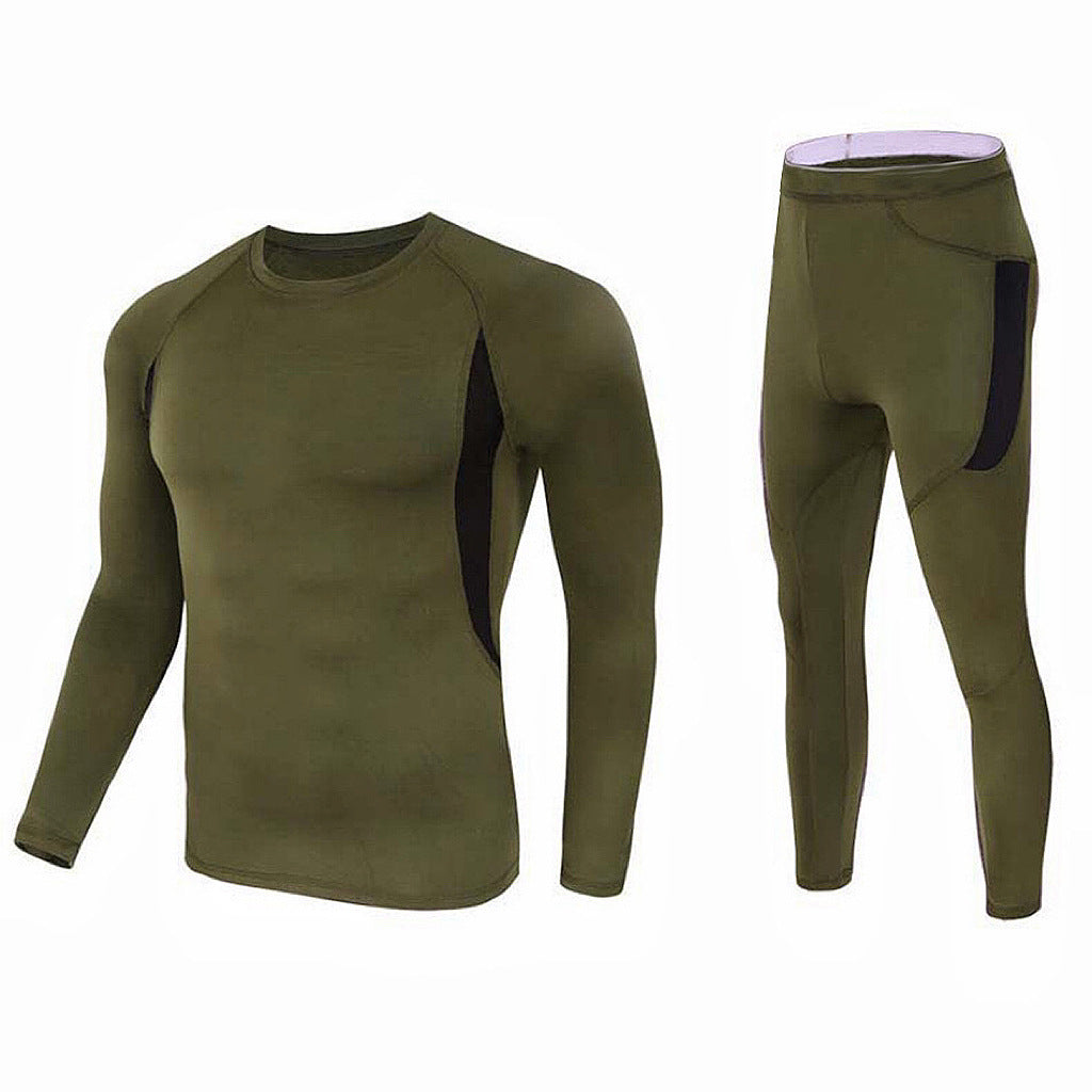 M Size Green Men's Tactical 4-Way Stretch Fleece Lined Thermal Underwear Set - Winter Sweat-Wicking &amp; Breathable Sportswear for Training &amp; Outdoors