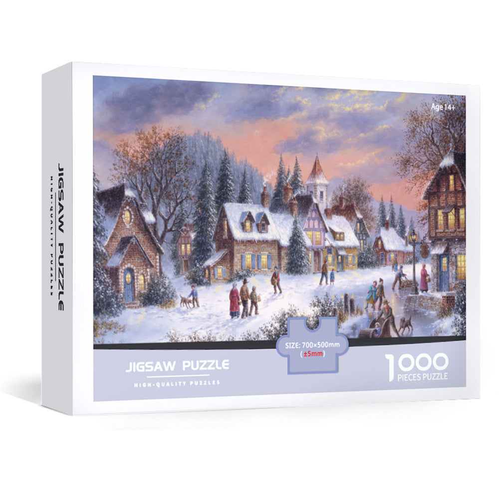 1000-Piece Large Jigsaw Puzzles with 70x50CM Display (Winter Night Theme) - 6 LetterAlphabetical Zone Partitioning, Stress-Relief Educational Toy for Teens &amp; Adults