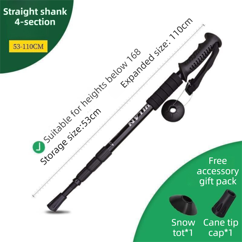 53-110 CM Black Ultralight Telescopic Aluminum Trekking Pole (4-Section Straight Handle) - Professional &amp; Compact Shock-Absorbing Trail Support