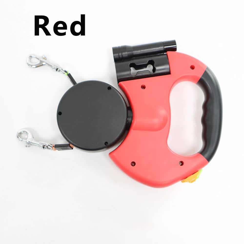 Red One-to-Two Retractable Dog Leash with One-Click Safety Lock &amp; Night Light - 3M Tangle-Free 360° Rotation Walking Leash