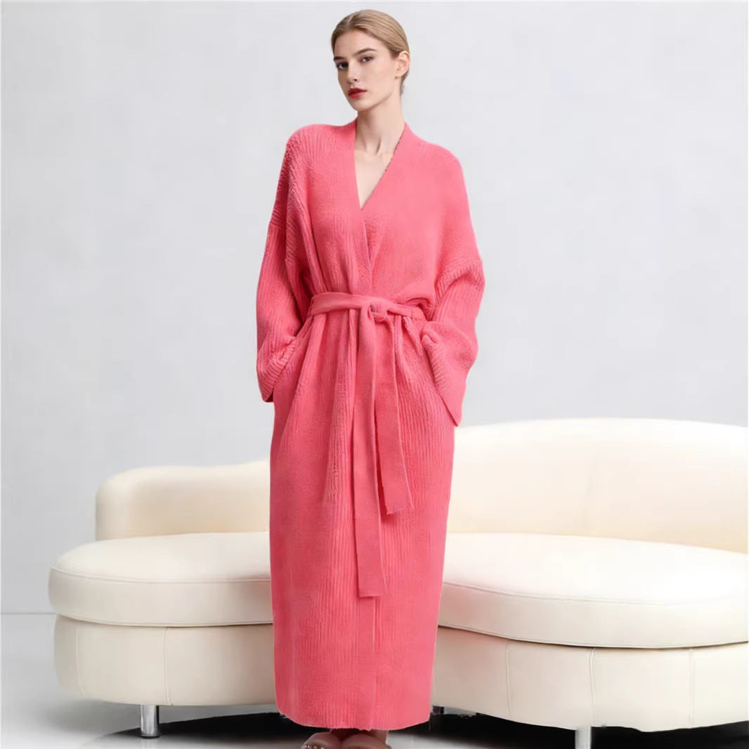 Rose Red Women's Ultra-Soft Plush V-Neck Cardigan Robe - Extra Thick Half-Velvet Warm Housecoat &amp; Outdoor Wearable Sleepwear