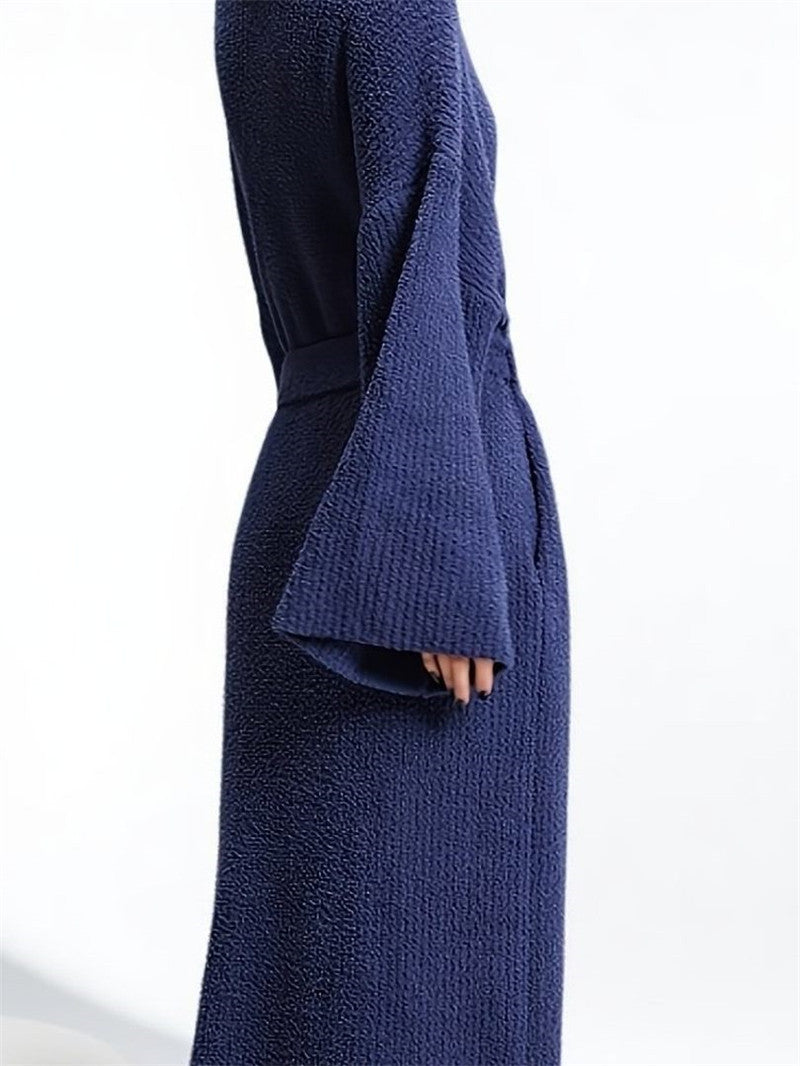 Blue Women's Ultra-Soft Plush V-Neck Cardigan Robe - Extra Thick Half-Velvet Warm Housecoat &amp; Outdoor Wearable Sleepwear