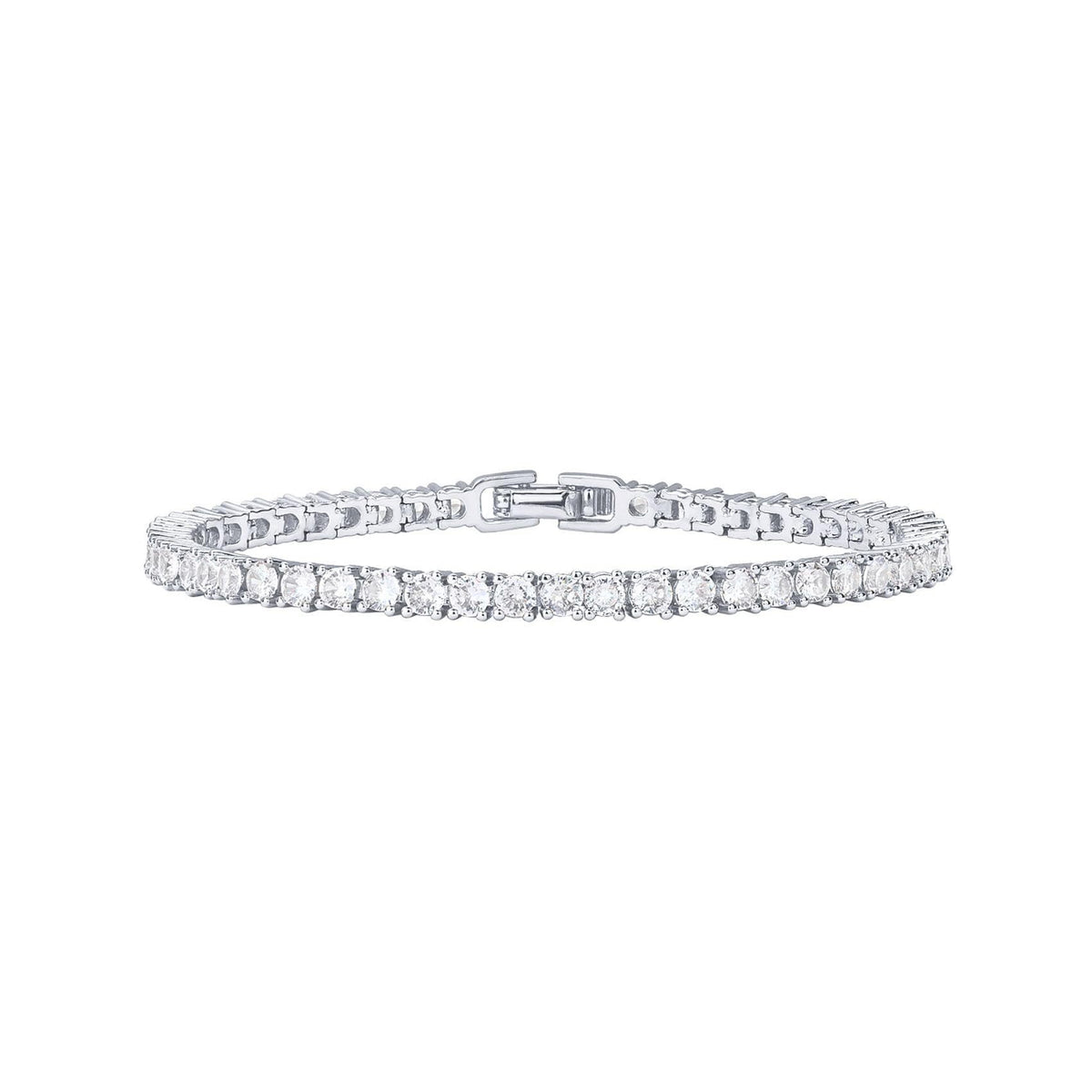 Silver 4.0mm Iced-Out Zirconia Tennis Bracelet with Secure Clasp - Classic Luxury Rhinestone Tennis Chain for Men &amp; Women (7 Inches)