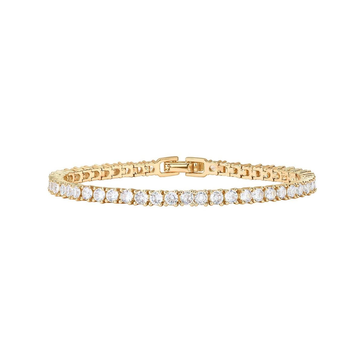 Gold 4.0mm Iced-Out Zirconia Tennis Bracelet with Secure Clasp - Classic Luxury Rhinestone Tennis Chain for Men &amp; Women (7 Inches)