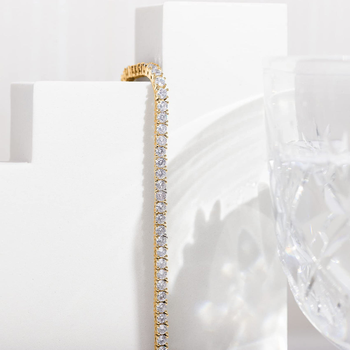2-Pack 4.0mm Iced-Out Zirconia Tennis Bracelet with Secure Clasp (Silver and Gold) - Classic Luxury Rhinestone Tennis Chain for Men & Women (8 Inches)