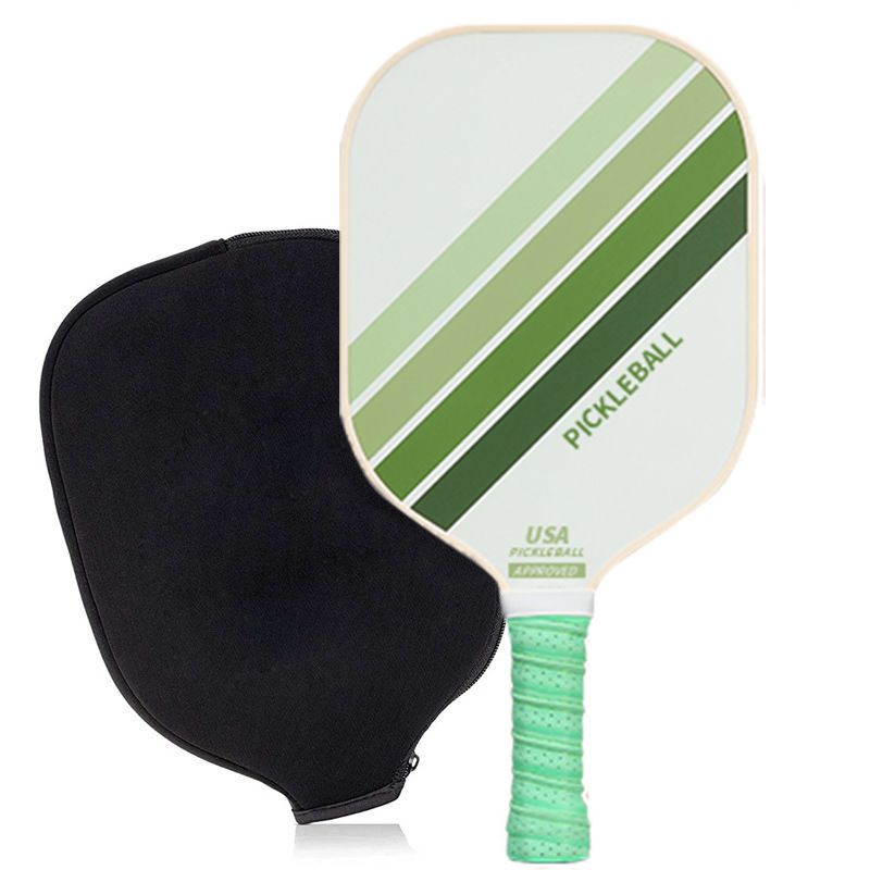 Green Striped Fiberglass Pickleball Paddle with Neoprene Protective Cover - Shock Absorbing Honeycomb Core &amp; Anti-Slip Grip - USAPA Standard Lightweight Sports Racket
