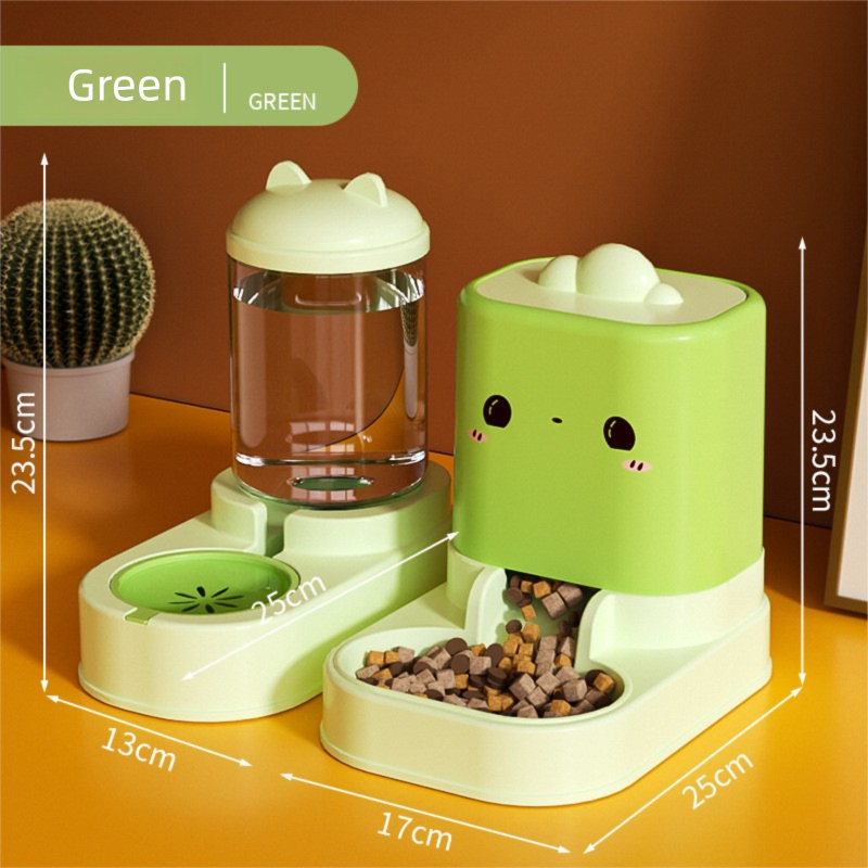 Green  Cat &amp; Dog Automatic Feeder &amp; Waterer Set – 2-in-1 Dry &amp; Wet Separation Station with 2200ml Food &amp; 1000ml Water Capacity