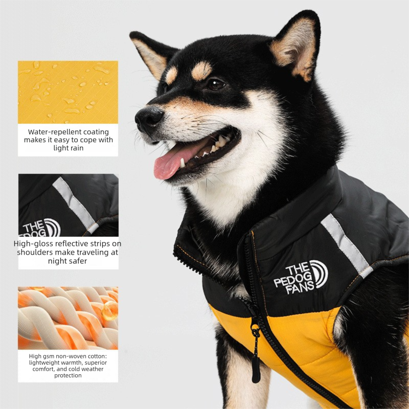 Pnik XL  Size  Dog Clothing — Warm, Thickened Cotton Jacket for Autumn & Winter; Waterproof Pet Vest — Reflective Safety Design, Leash-Compatible