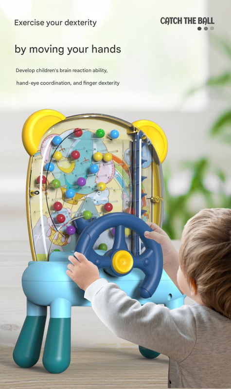 Blue Ball Catching Machine Game Kids Steering Wheel Pinball Desktop Game Hand Eye Coordination Training Parent-Child Interactive Educational Toy Concentration Focus Plastic 4+ Years