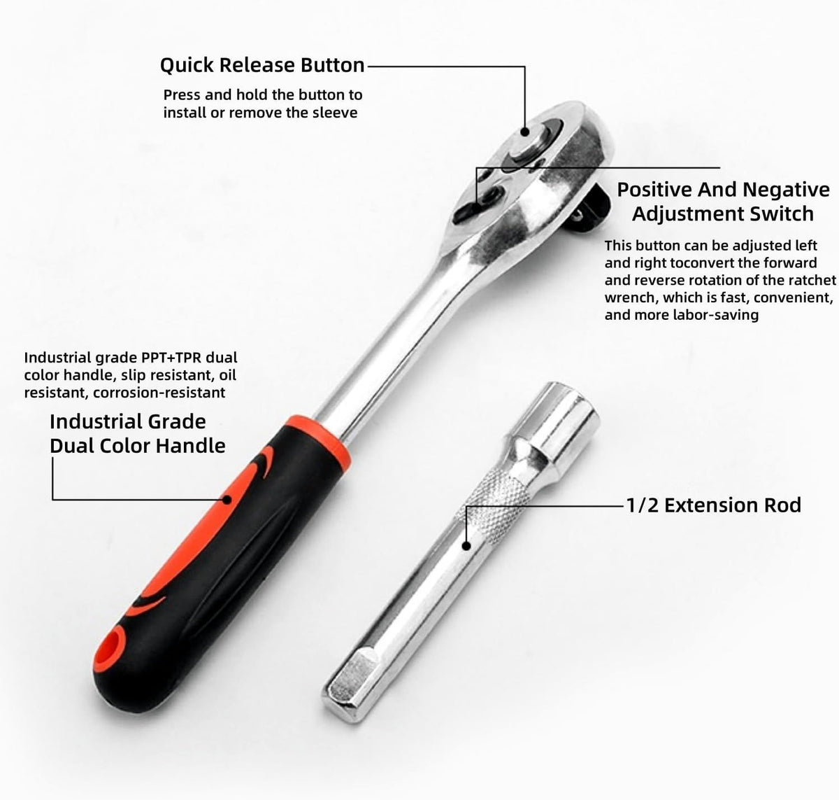 12PCS Portable 1/4 Inch Ratchet Socket Wrench Set - 10 Sizes Metric Socket Set, Quick Release Reversible Ratchet Wrench and Extension Bar for Car Repair Garage and Auto Maintenance