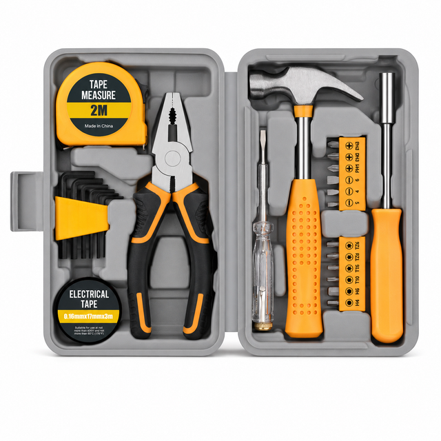 24-Piece Yellow Multifunctional Home Tool Kit for Women - Compact Mini Starter Hardware Set with Hammer, Pliers, Screwdrivers - Portable Household Hand Tools for DIY Assembly &amp; Gift Giving