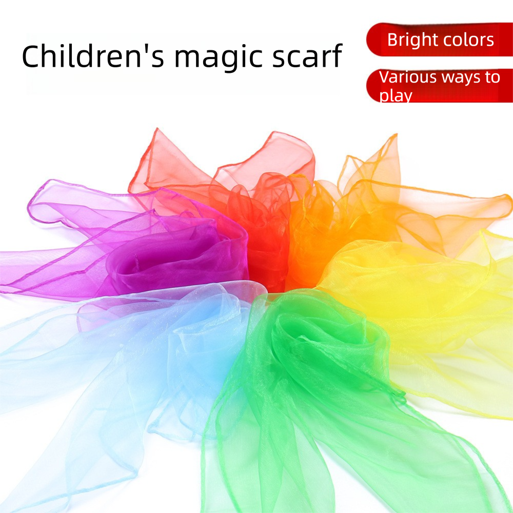 6-piece 60*60 cm(White and Pink and Green and Champagne and Light purple and Light blue) Kids Magic Scarf Set -  Colourful Chiffon Dance Scarves for Performance Play, Lightweight Rainbow Juggling Scarves, Creative Movement and Party Game Props
