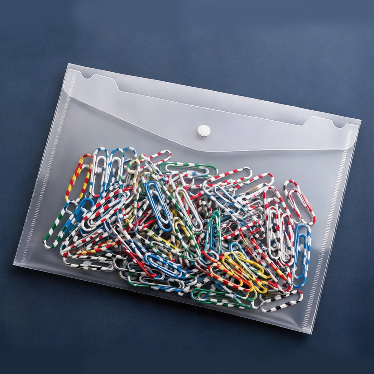 A4 Snap-Closure File Pouch &amp; Zebra-Print Paperclip Set — 200-Micron Extra-Thick Transparent Plastic File Organizer, Flexible PP Material, 28mm Multi-Color Office Paperclips,An Ideal Organizational Solution for Home, School, and Office Environments.