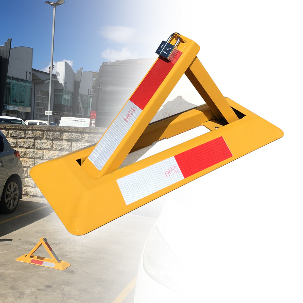 Triangle Lockable Parking Barrier Fold Down Vehicle Security Car Parking Lock Safety Reflective Stripe Barrier