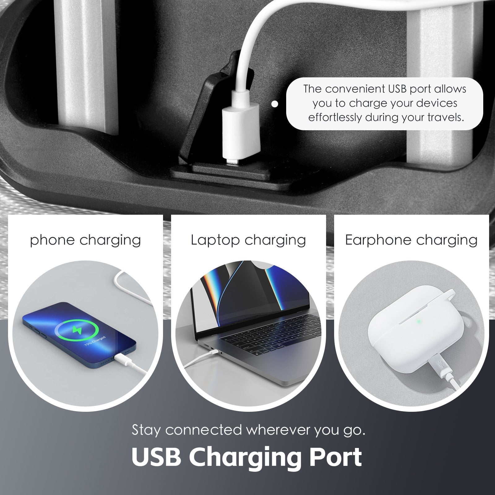 28" Digital Weighing Scale and USB Charging Port Lightweight Luggage Suitcase Black