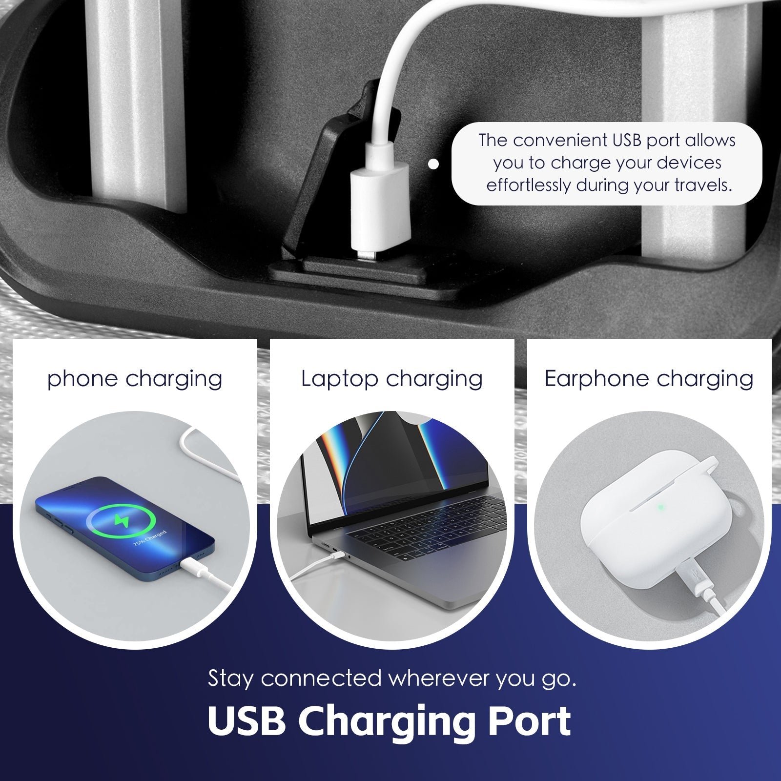 20" Digital Weighing Scale and USB Charging Port Lightweight Carry-on Luggage Suitcase Blue