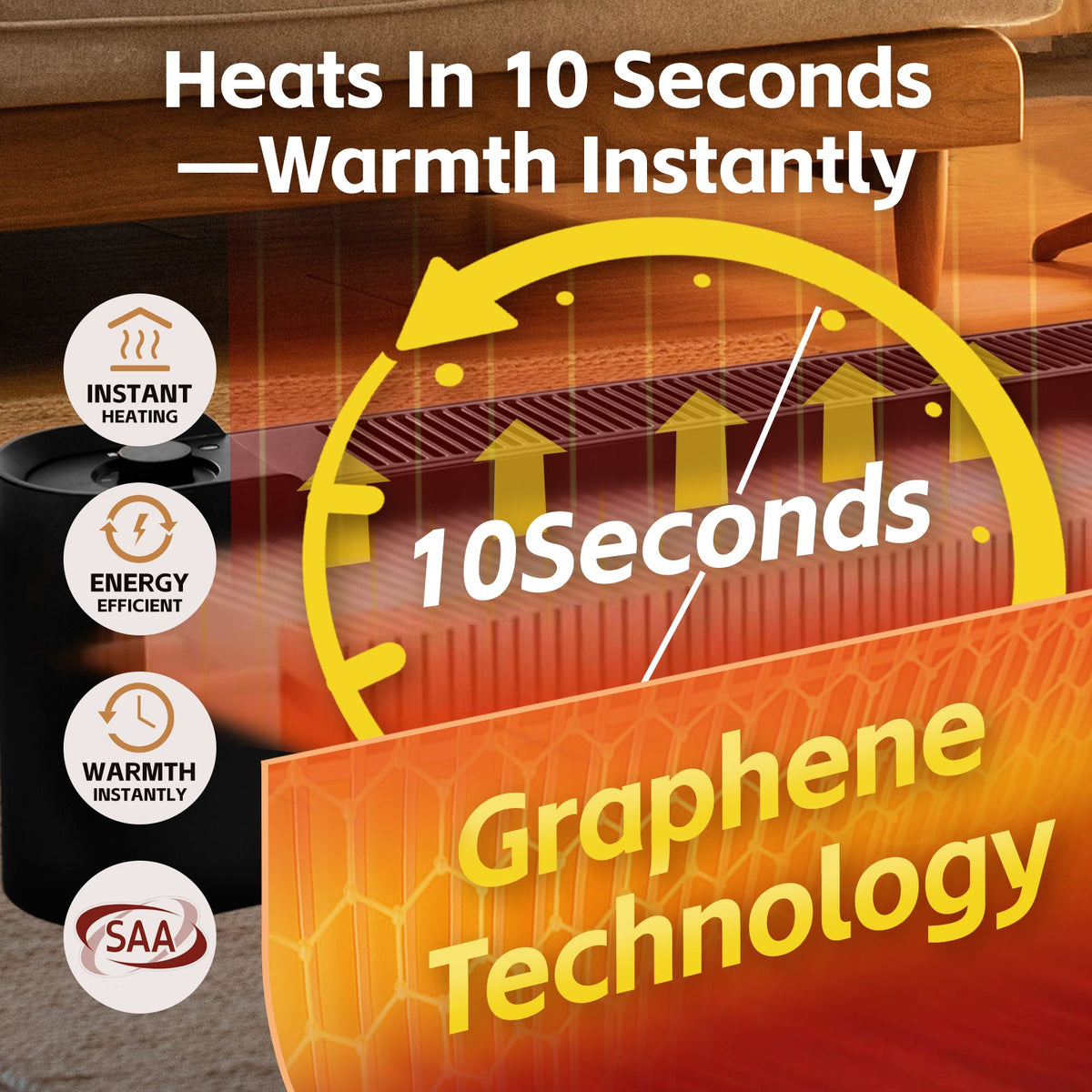 2200W Graphene Floor Electric Heater – Fast Heating, Energy-Efficient, Portable Indoor Heater