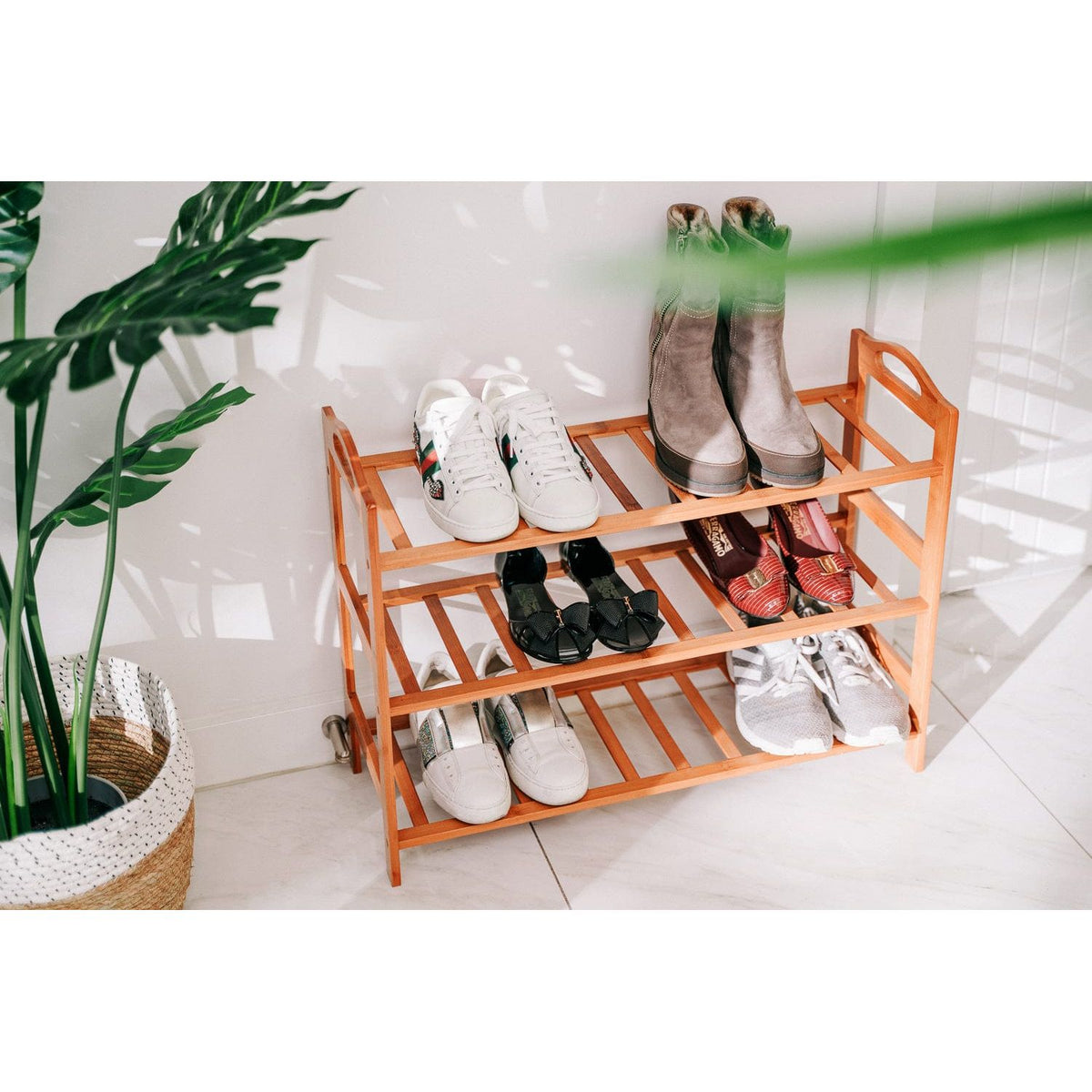 Bamboo 3 Tiers Layers  Storage Shoe Rack & Organiser