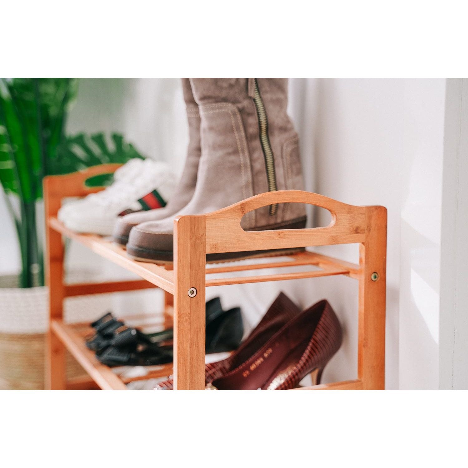 Bamboo 3 Tiers Layers  Storage Shoe Rack & Organiser