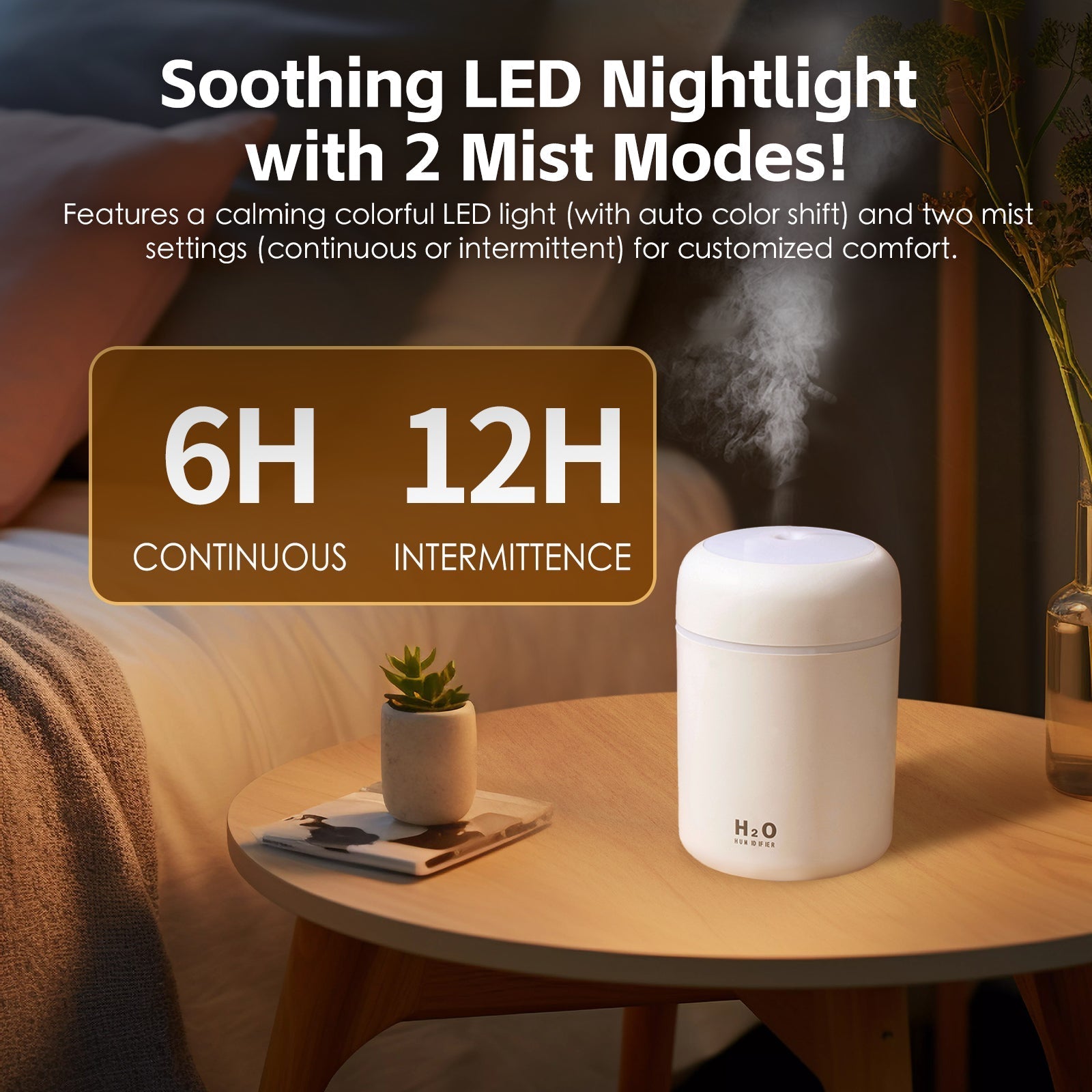 Living Today Mini LED Ultrasonic Humidifier 300ml