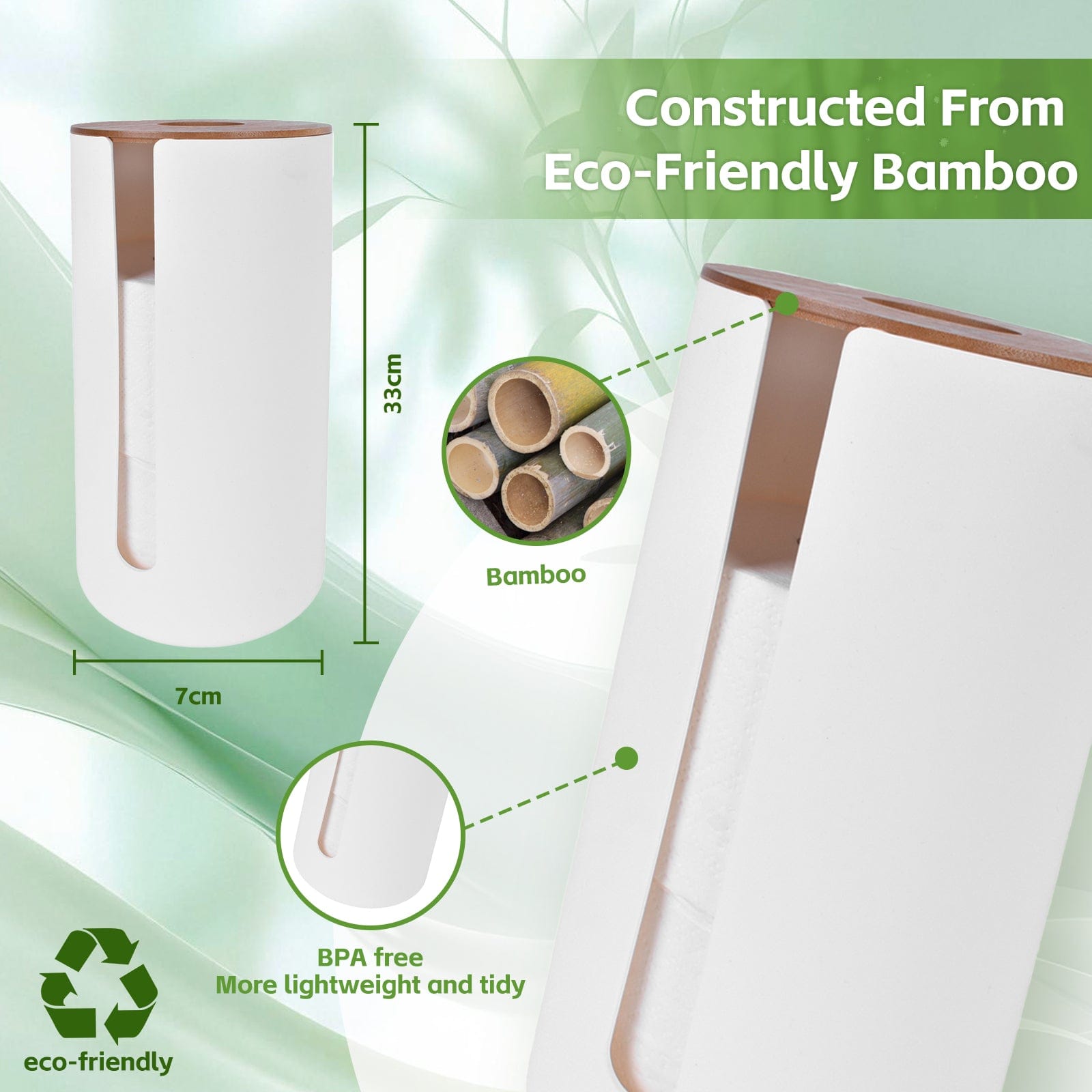 Bamboo Lid Toilet Roll Storage Holder