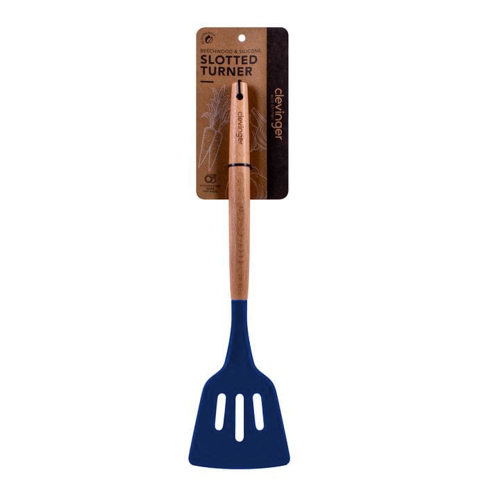 Beechwood &amp; silicone slotted turner navy