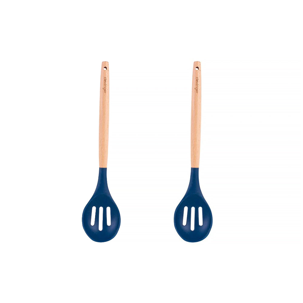 2pcs Beechwood &amp; silicone slotted spoon navy