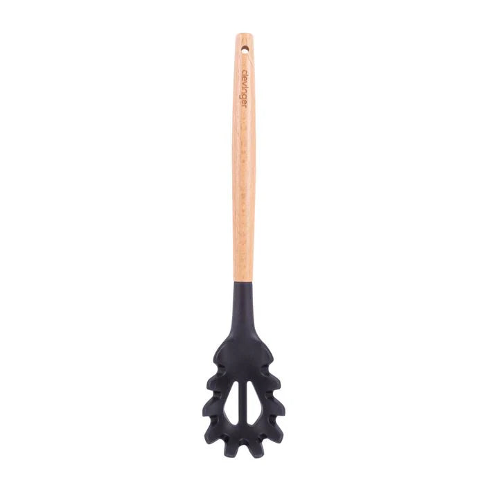 Beechwood &amp; silicone pasta spoon charcoal