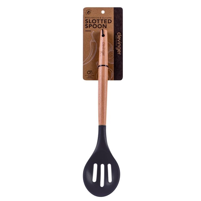 Beechwood &amp; silicone slotted spoon charcoal