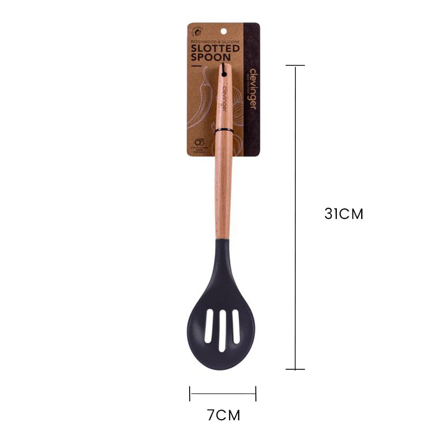 Beechwood & silicone slotted spoon charcoal