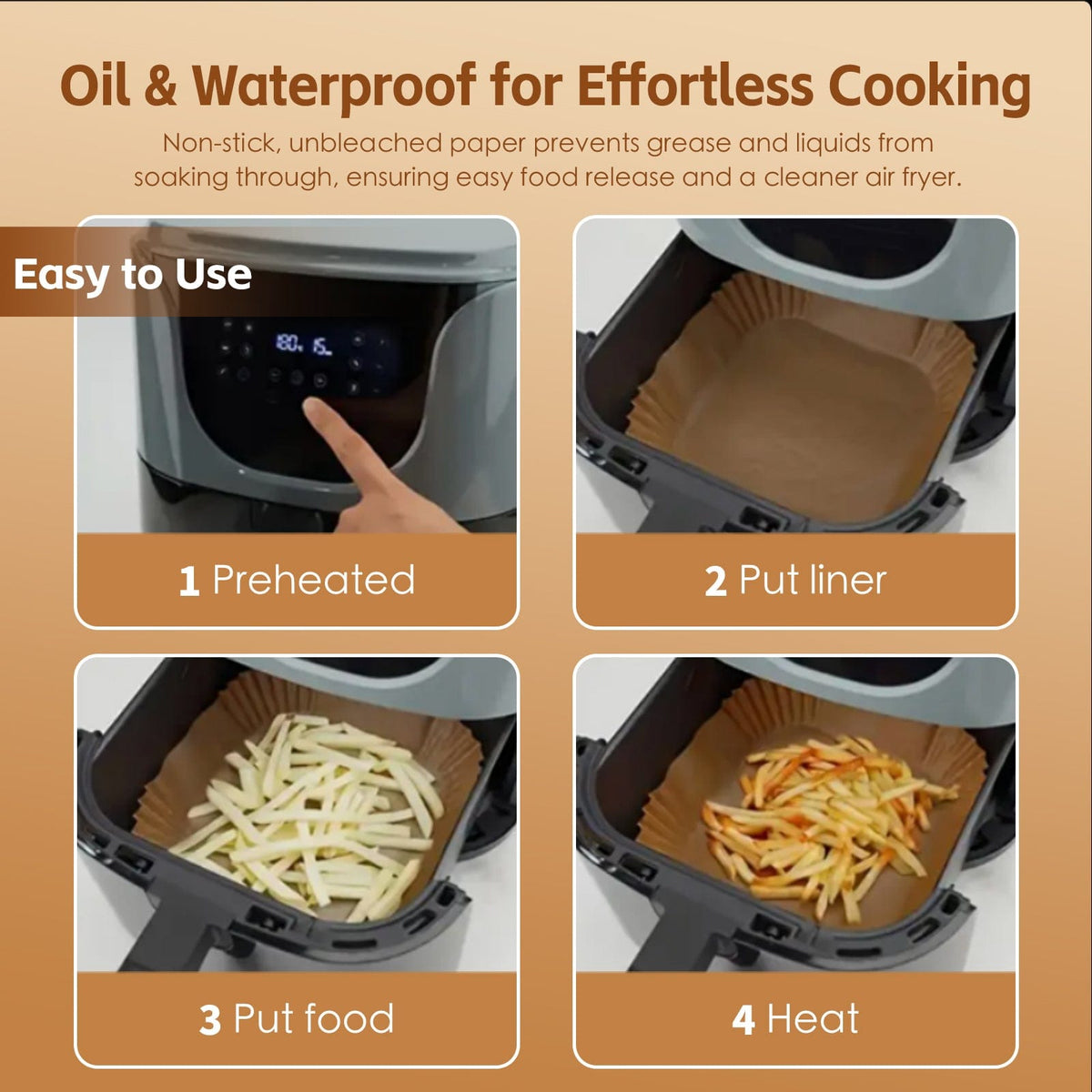 100 Pcs 20cm Square Disposable Unbleached Silicone Paper Dish Air-fryer Liner