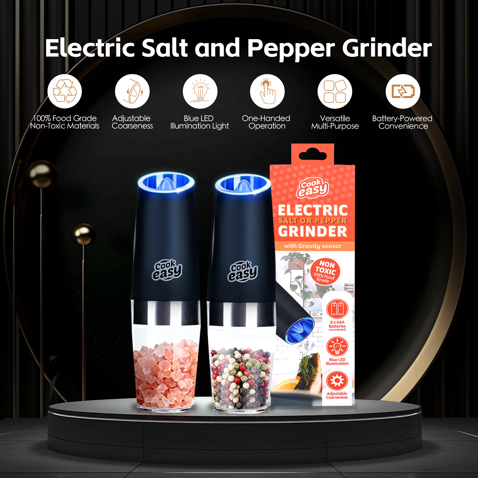 2 Pcs Gravity Sensor Electric Salt and Pepper Spice Grinder