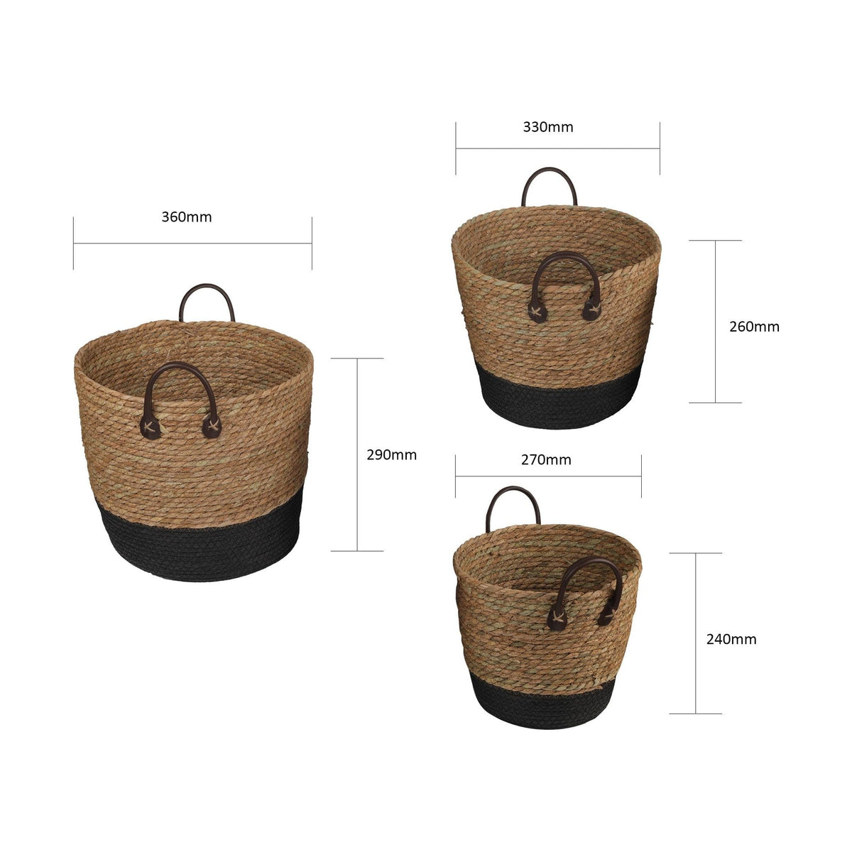 3 Piece Cotton Rope Stripe Carry Handles Storage Baskets Set