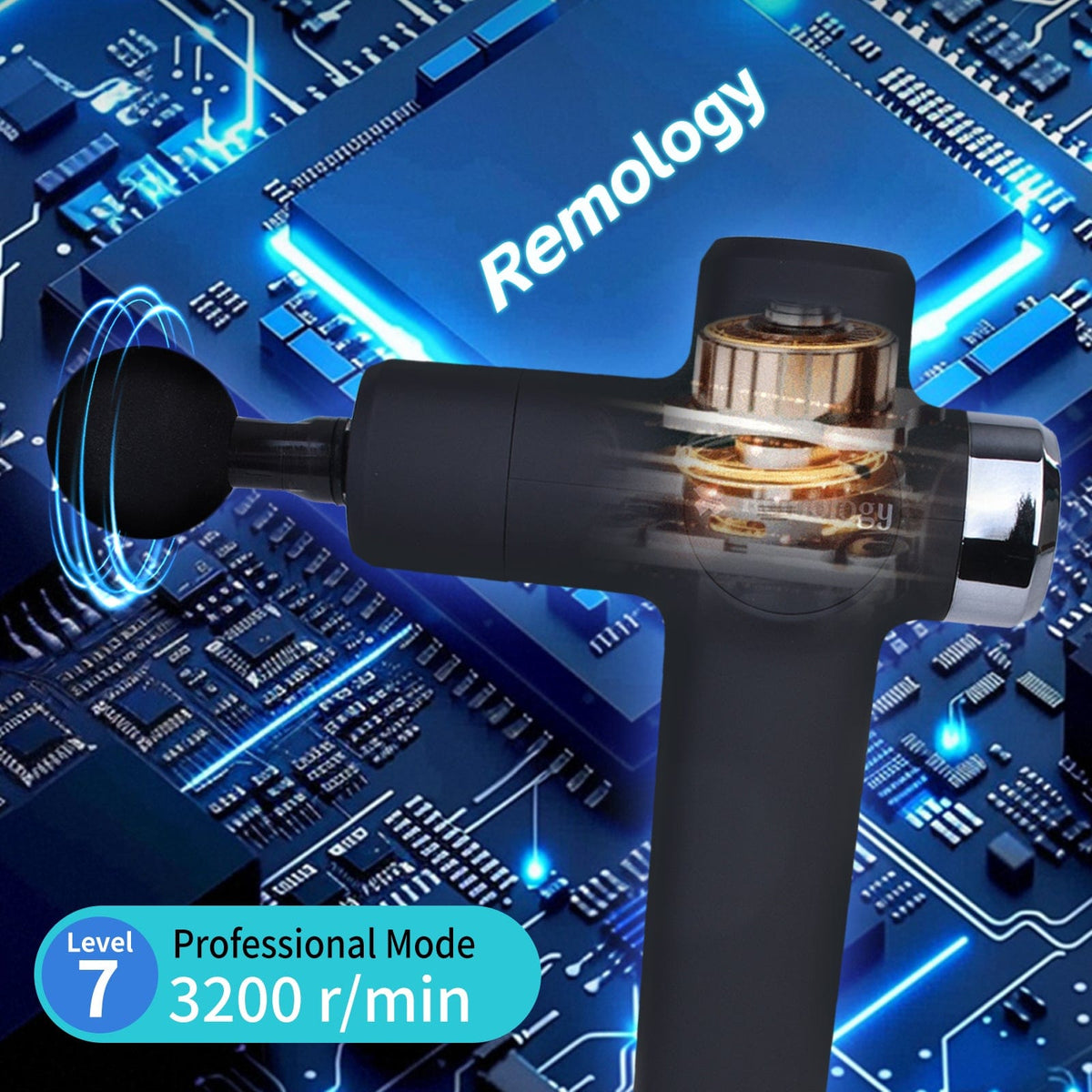 Remology Impact Therapy 7 Adaptive Speed USB-C Fascial Massage Gun with 4 Heads