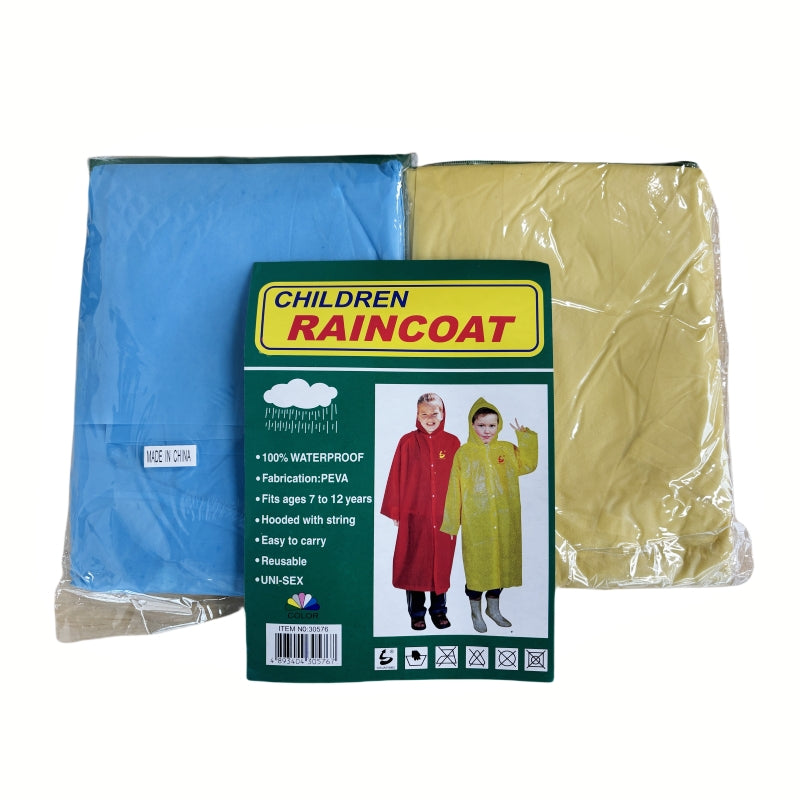 2 PCs of PEVA CHILDS&#39; RAINCOATs fits 7~12years - Yellow