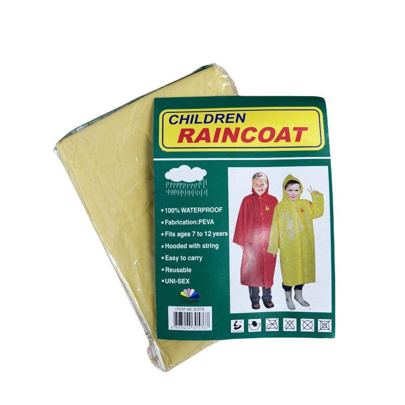 2 PCs of PEVA CHILDS' RAINCOATs fits 7~12years - Yellow