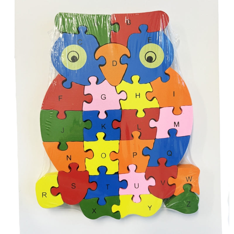 WOODEN ANIMAL PUZZLES ALPHABET AND NUMBER ASSORTED - Owl