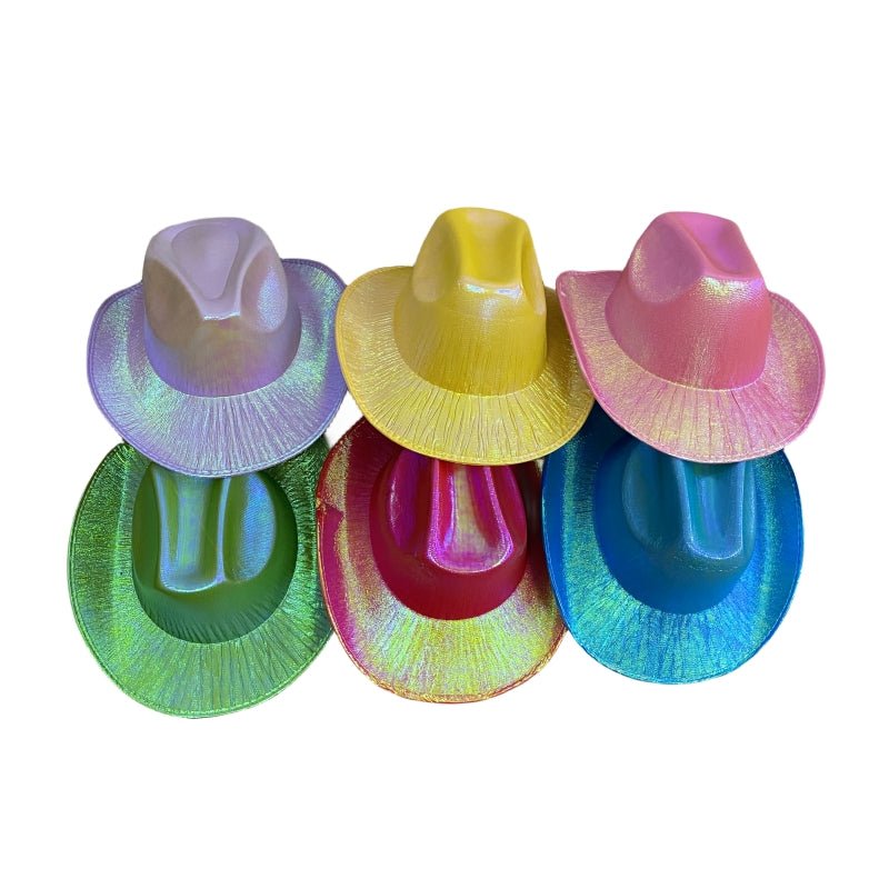 Holographic Cowboy Party Hat (Adult Size) - Pink