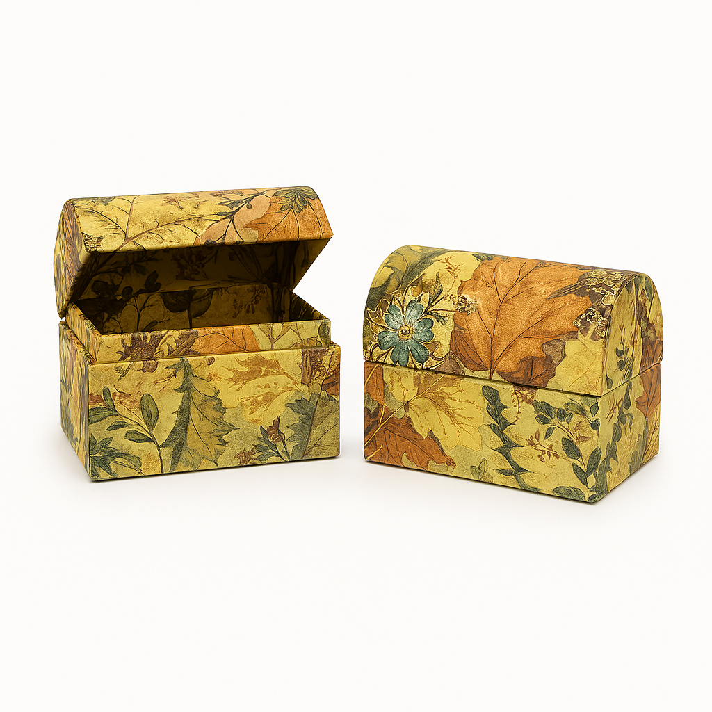 2‑Pack Decorative Floral Storage Boxes – Autumn Leaf Pattern, Handmade‑Style Paper Gift &amp; Trinket Boxes