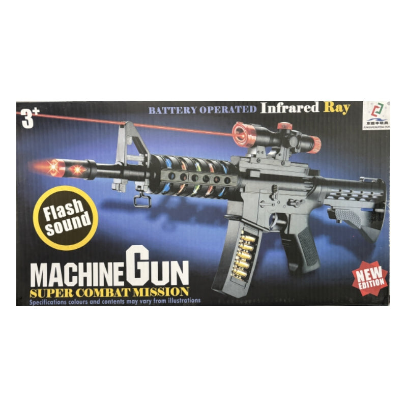 Electric Toy Machine Gun – Battery Operated with Flashing Lights, Sound &amp; Infrared Ray – Pretend Play Gun with Scope &amp; Spinning Barrel – Ages 8+