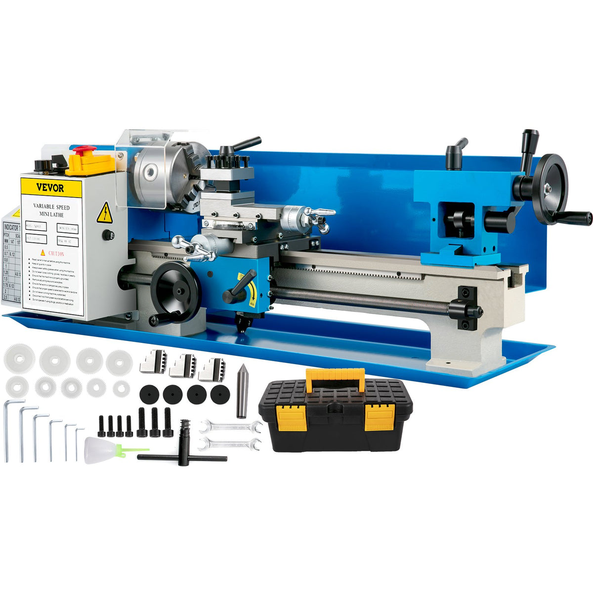 VEVOR Metal Lathe 7'' x 14'', Mini Metal Lathe 0-2500 RPM Variable Speed,Mini Lathe with 4\" 3-jaw Chuck,Bench Top Metal Lathe, Benchtop Lathe, for Various Types of Metal Turning