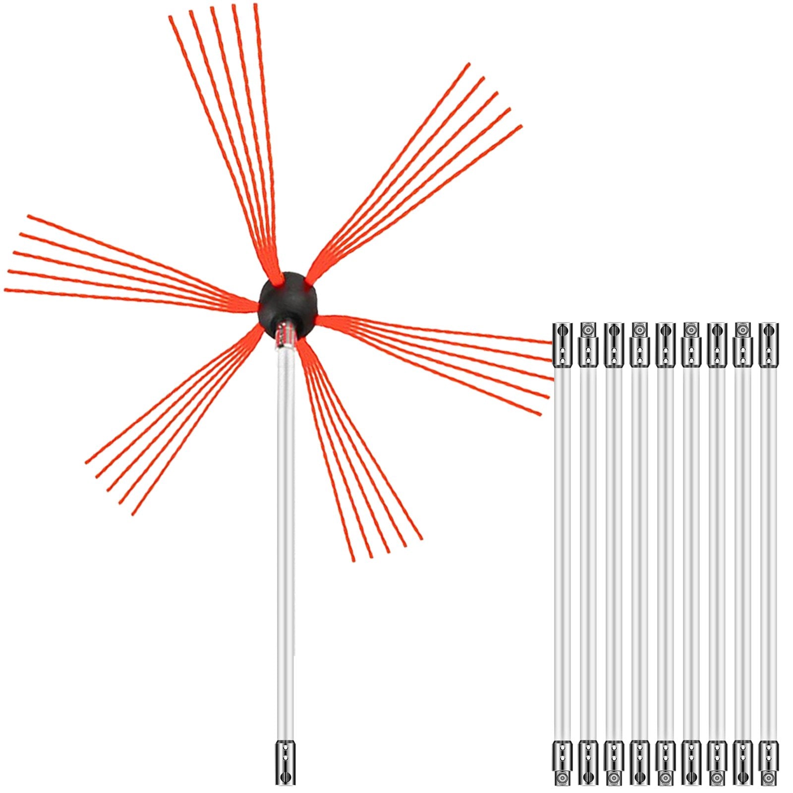 VEVOR Chimney Sweep Kit 33FT Chimney Cleaning Kit Nylon Sooteater Chimney Cleaning Kit Flexible Brush Head Chimney Sweeping Kit Easy Connecting Chimney Brush With 10 White Rods