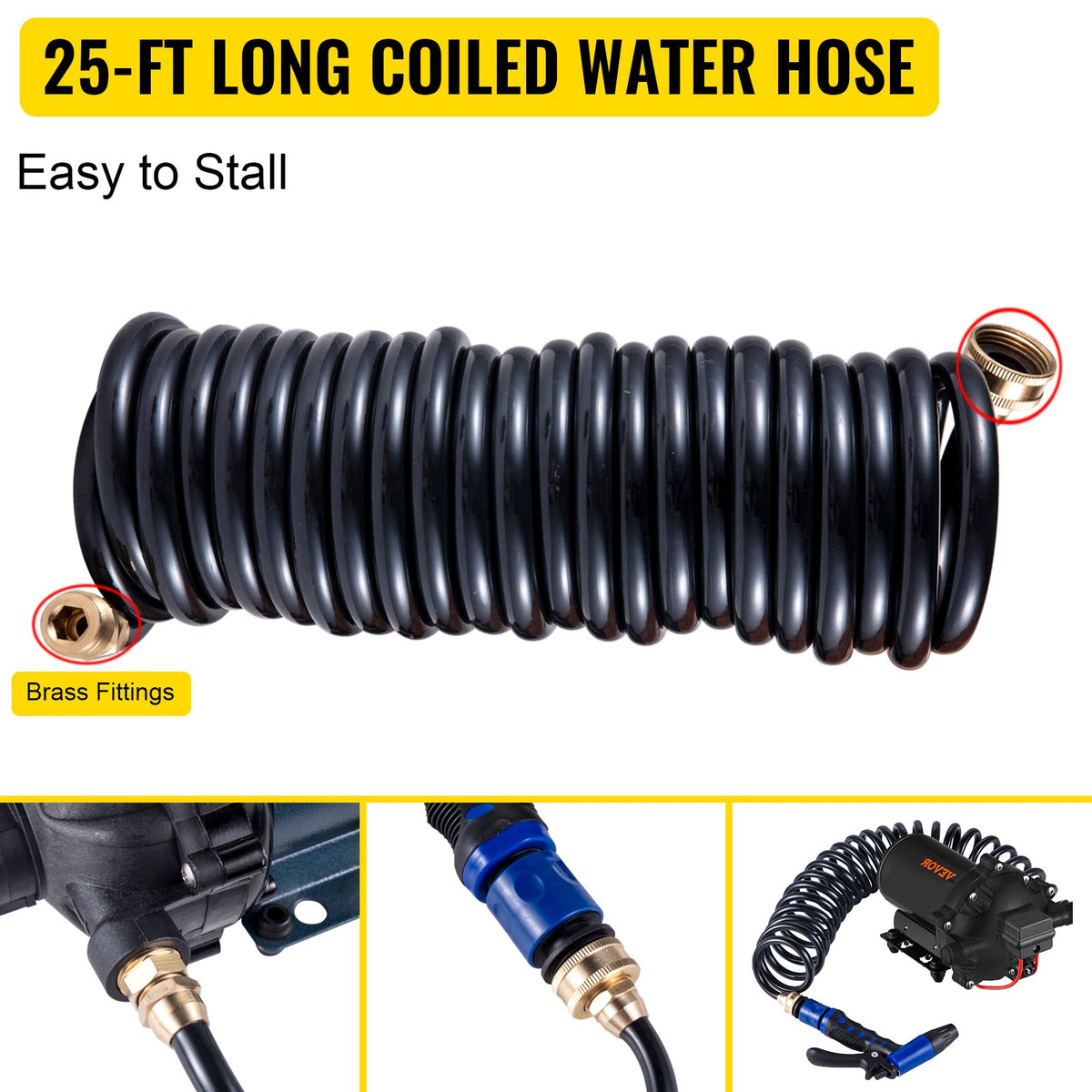 VEVOR RV Water Pump 5.3 GPM 5.5 Gallons Per Minute 12V Water Pump Automatic 70 PSI Diaphragm Pump with 25 Foot Coiled Hose Washdown Pumps for Boats Caravan Rv Marine Yacht