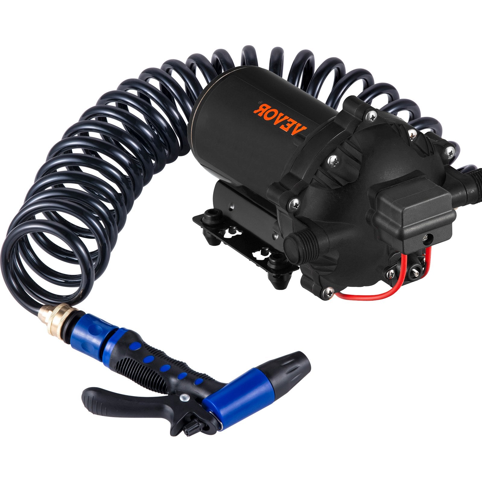 VEVOR RV Water Pump 5.3 GPM 5.5 Gallons Per Minute 12V Water Pump Automatic 70 PSI Diaphragm Pump with 25 Foot Coiled Hose Washdown Pumps for Boats Caravan Rv Marine Yacht