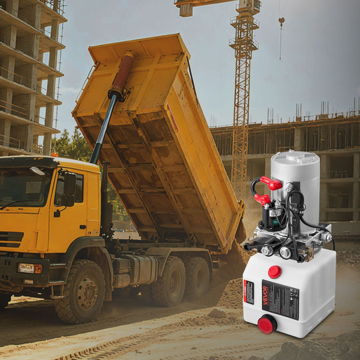 3 L Hydraulic Power Unit, Double Acting Dump Trailer Pump, 22 MPa Max Relief Pressure & 3.4 L/min Flow Rate, DC 12V Hydraulic Pump with Metal Reservoir for Dump Trailer Car Lifting