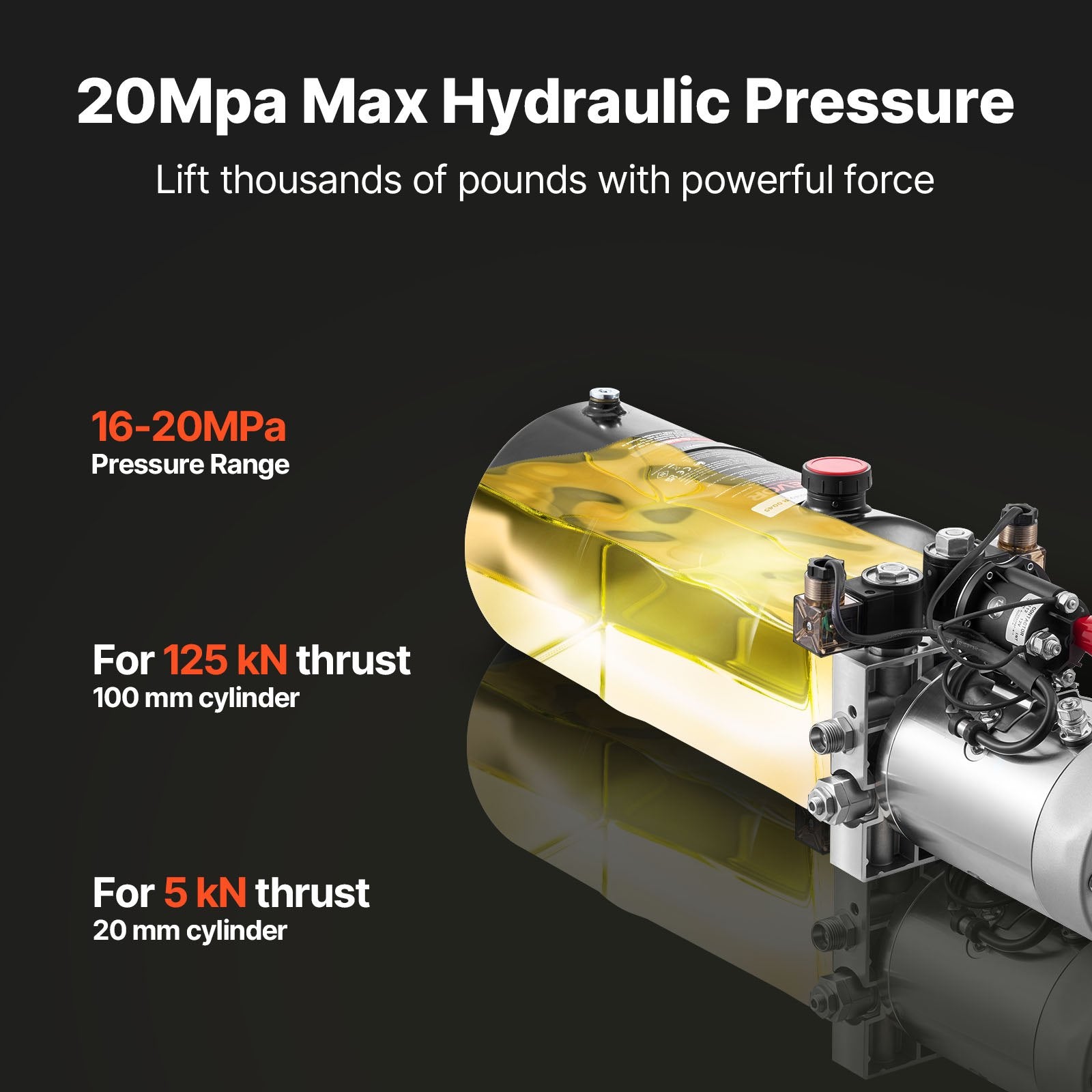 VEVOR 8 L Hydraulic Power Unit, Double Acting Dump Trailer Pump, 22 MPa Max Relief Pressure & 3.4 L/min Flow Rate, DC 12V Hydraulic Pump with Metal Reservoir for Dump Trailer Car Lifting