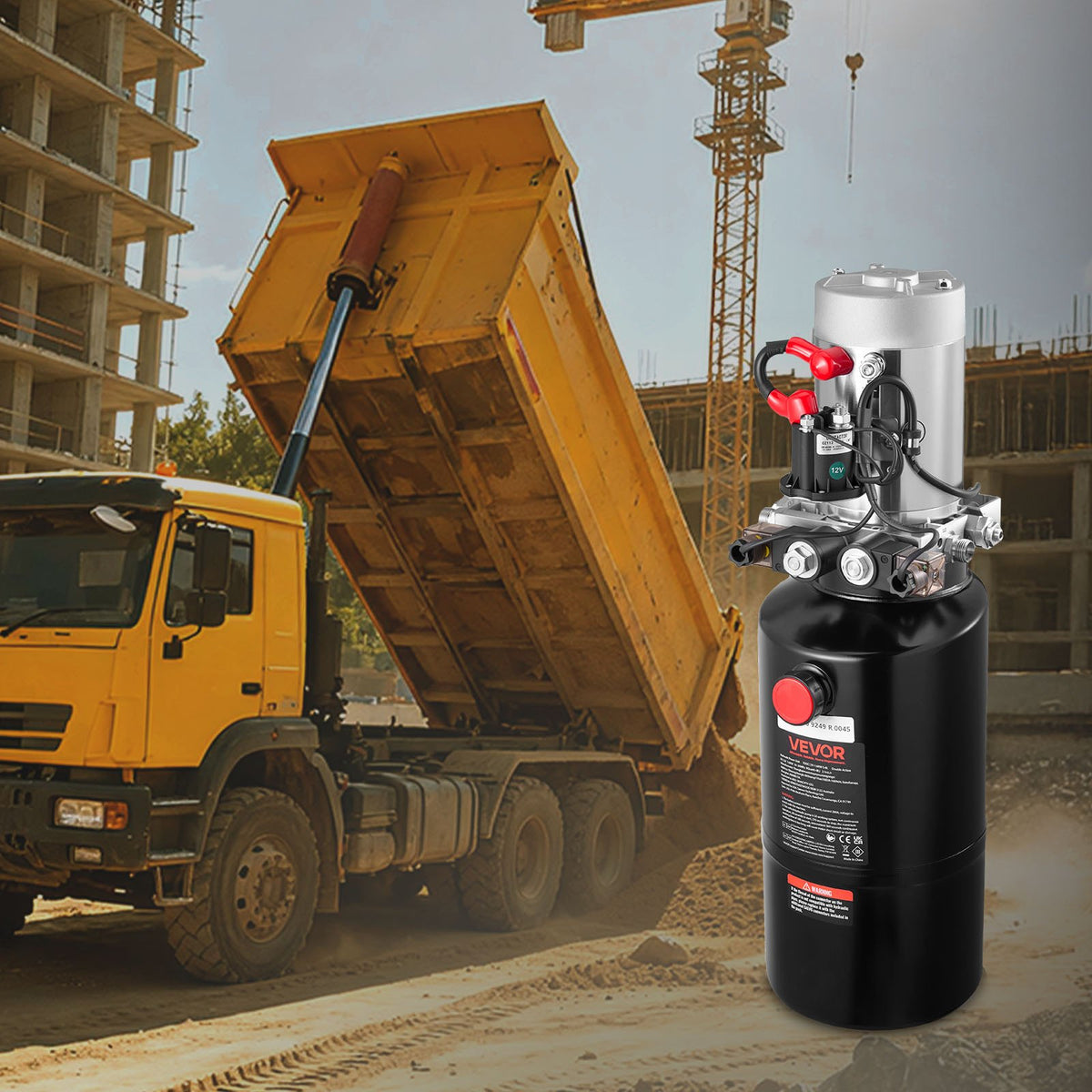 VEVOR 8 L Hydraulic Power Unit, Double Acting Dump Trailer Pump, 22 MPa Max Relief Pressure & 3.4 L/min Flow Rate, DC 12V Hydraulic Pump with Metal Reservoir for Dump Trailer Car Lifting