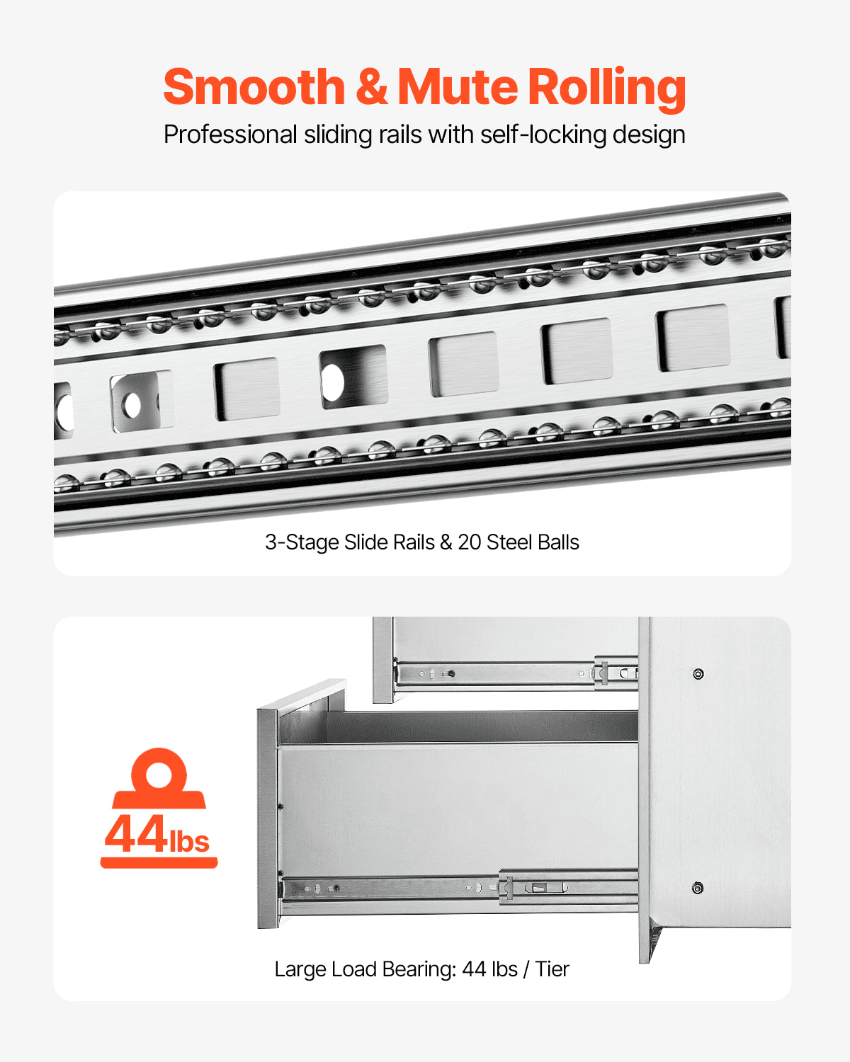 18x23 Inch Outdoor Kitchen Stainless Steel Triple Access BBQ Drawers with Chrome Handle, 18 x23 x 23 Inch